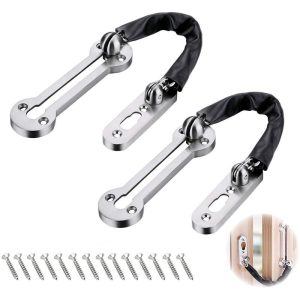 2 Pack Cadena Puerta de Seguridad Restrictores de Cadena Pestillo de Puerta con Cuero de PU y Tornillos Plata barato