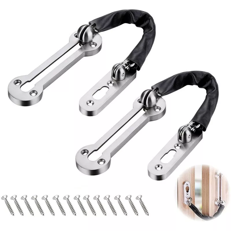 2 Pack Cadena Puerta de Seguridad Restrictores de Cadena Pestillo de Puerta con Cuero de PU y Tornillos Plata barato