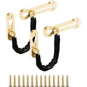 2 Pack Cadena Puerta de Seguridad Restrictores de Cadena Pestillo de Puerta con Cuero de pu y Tornillos Dorado barato