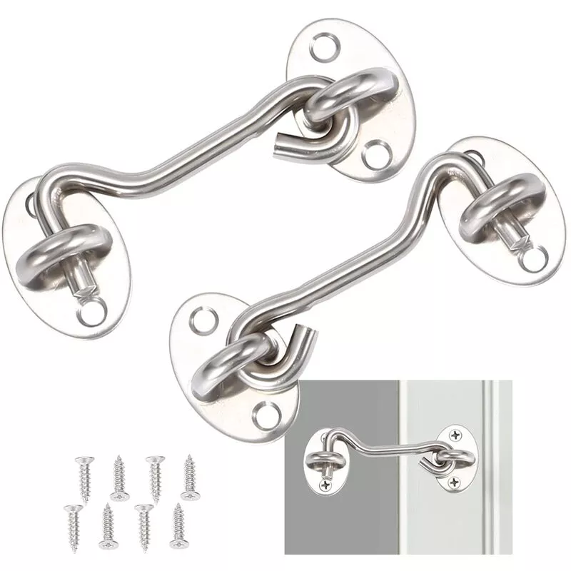 2 Pcs Cerrojos para Puertas de Acero Inoxidable Gancho de Ventana con Tornillos - 7