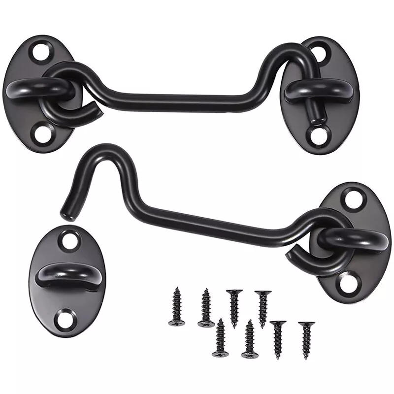 2 Pcs Cerrojos para Puertas de Acero Inoxidable Gancho de Ventana con Tornillos Negro - 10cm barato