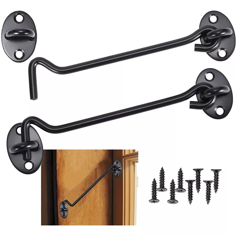 2 Pcs Cerrojos para Puertas de Acero Inoxidable Gancho de Ventana con Tornillos Negro - 15cm barato