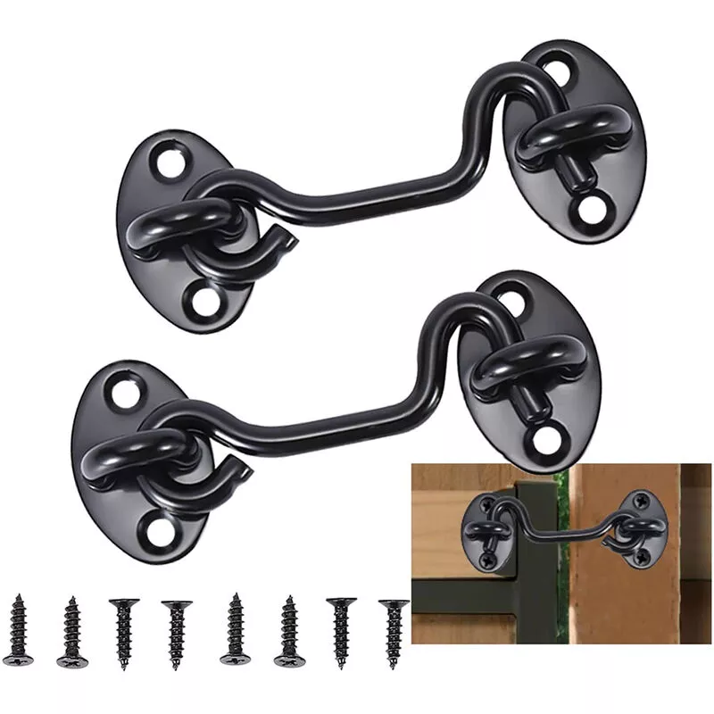 2 Pcs Cerrojos para Puertas de Acero Inoxidable Gancho de Ventana con Tornillos Negro - 7