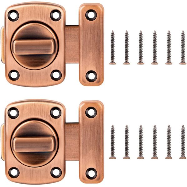 2 Piezas Cerradura de Puerta Giratoria de Aleación de Zinc Cerradura de Puerta Móvil Antirrobo Cobre Rojo barato