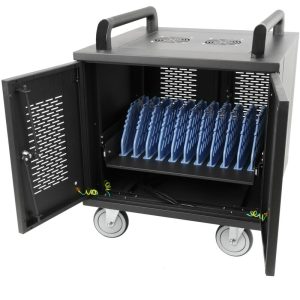 Armario de carga y transporte de 10 ordenadores de color negro con 16 schuko en 2 regletas - Cablemarkt barato