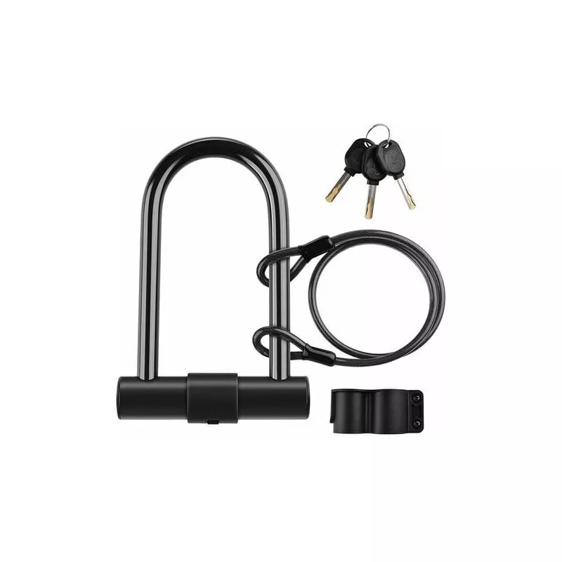 CRUEL Bike U-Lock Candado para bicicleta [3 llaves] Candado para bicicleta en forma de U con cable de acero flexible de 4 pies y soporte de montaje barato