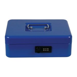 Caja DINERO azul H90xB250xT180mm 1.31kgcon cerradura de cilindro barato