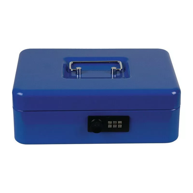 Caja DINERO azul H90xB250xT180mm 1.31kgcon cerradura de cilindro barato