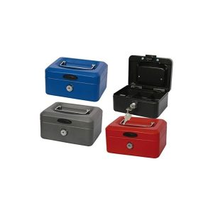Caja de caudales de metal pequeña 15x8x11cm con bandeja y cierre colores surtidos - Bismark barato