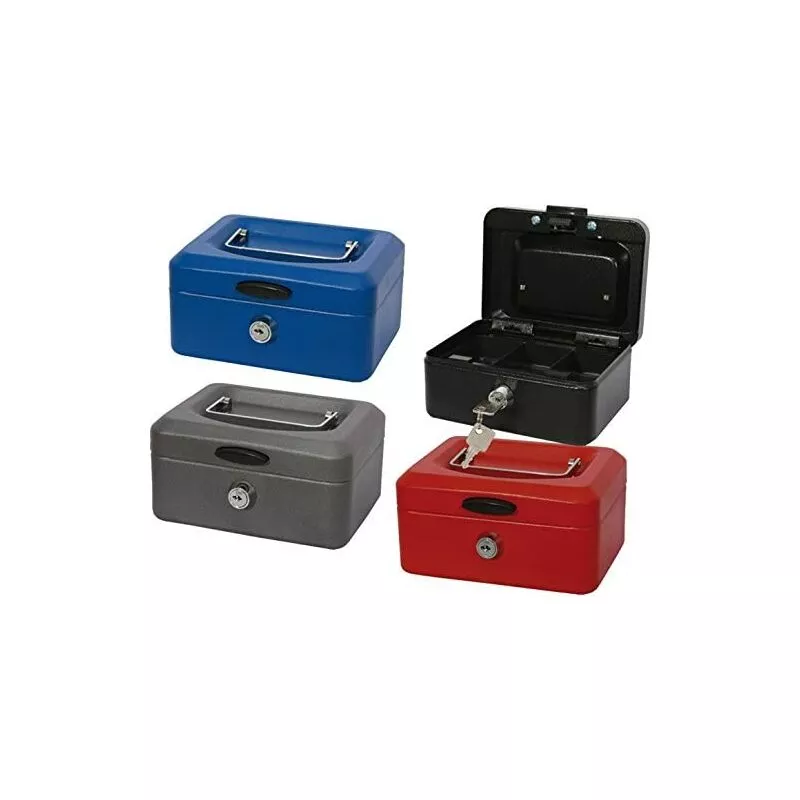 Caja de caudales de metal pequeña 15x8x11cm con bandeja y cierre colores surtidos - Bismark barato