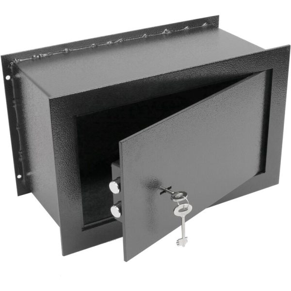 Caja fuerte de seguridad empotrada de acero con llaves 26x15x18cm negra - Primematik barato