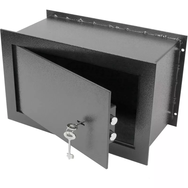 Caja fuerte de seguridad negra empotrada de acero con llaves 26x15x18cm - Prixprime barato