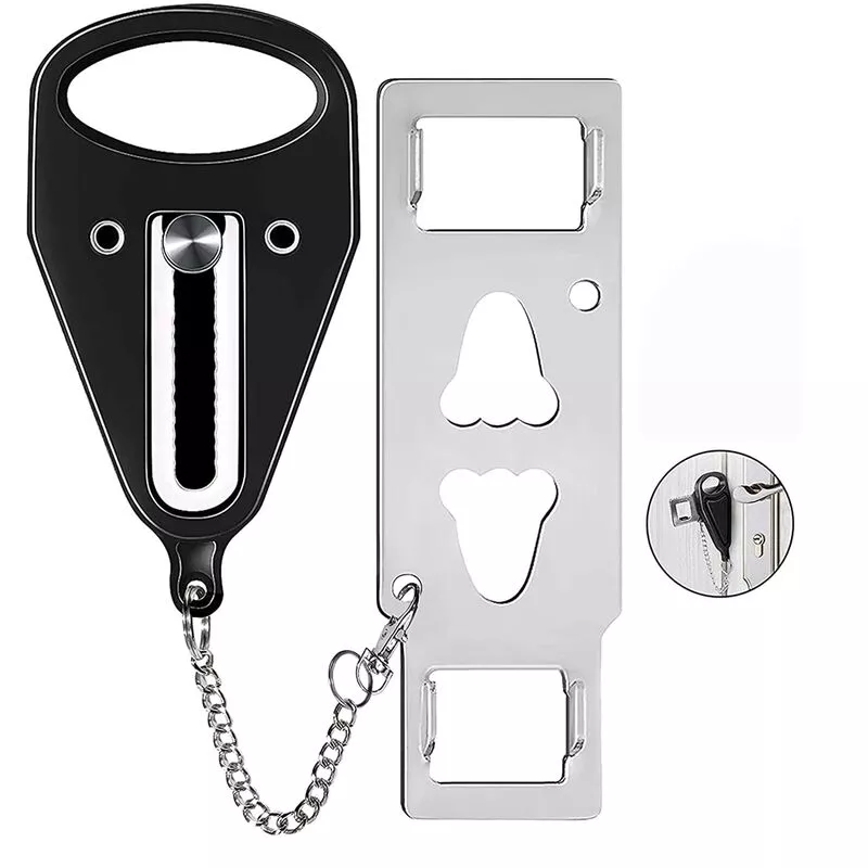 Cerradura de Puerta Portátil Cerradura de Seguridad de Viaje Protege Seguridad Personal - Negro barato