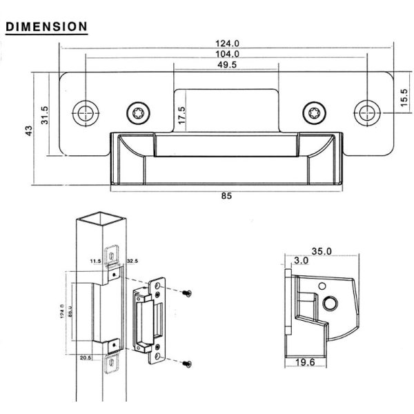 Cerradura electrica autom·tica ansi encastrada 124 43 35 tipo control Fail Safe fuerza retenciÛn 800kg acero inoxidable y aluminio - Jandei barato