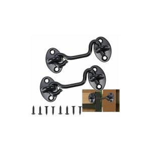 Cruel - Cerradura para puerta de ventana con gancho de acero inoxidable negro para cobertizo de garaje con tornillo