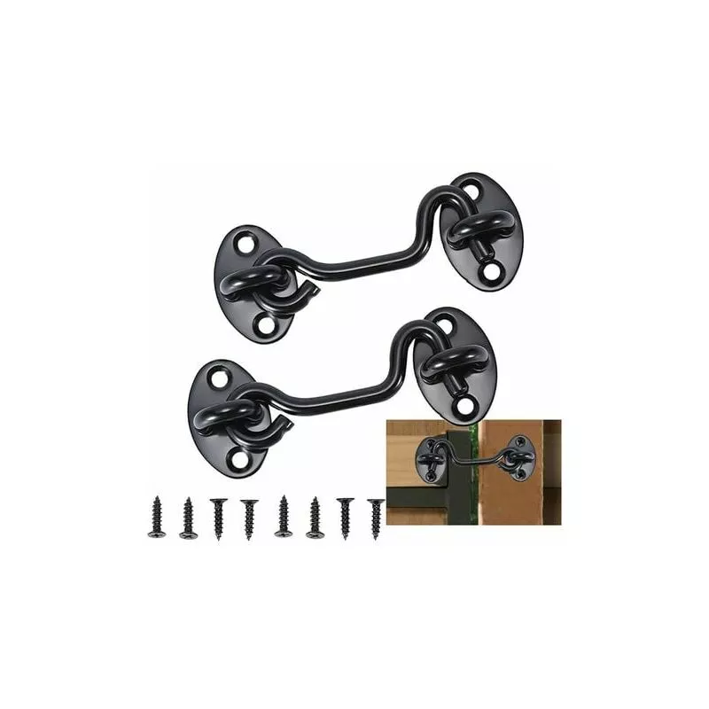 Cruel - Cerradura para puerta de ventana con gancho de acero inoxidable negro para cobertizo de garaje con tornillo