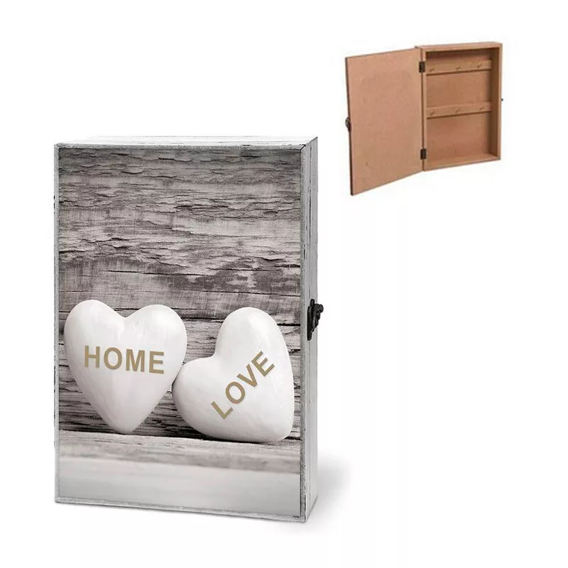 Dcasa - Caja de llaves de madera/canvas 20x10x30cm Home Love barato