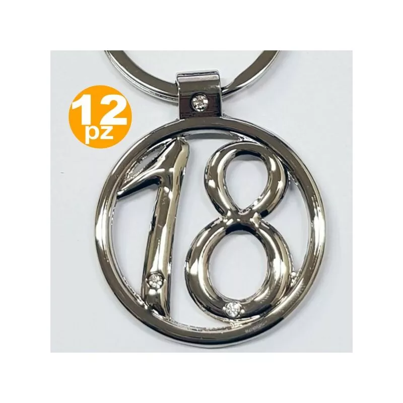 Establecer 12 favores favores de acero Brillantini 18 años Keychain de cumpleaños barato