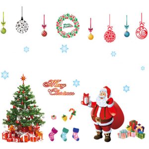 Etiqueta de la pared Arte Árbol de Navidad Padre Invierno Regalo Ventana Decoración para el hogar barato