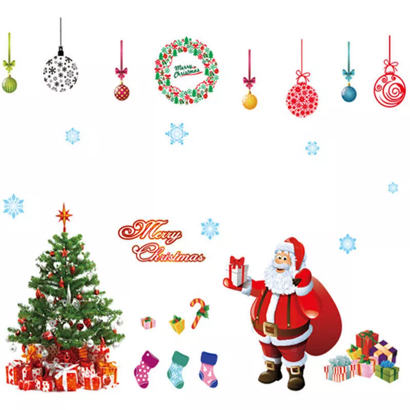 Etiqueta de la pared Arte Árbol de Navidad Padre Invierno Regalo Ventana Decoración para el hogar barato