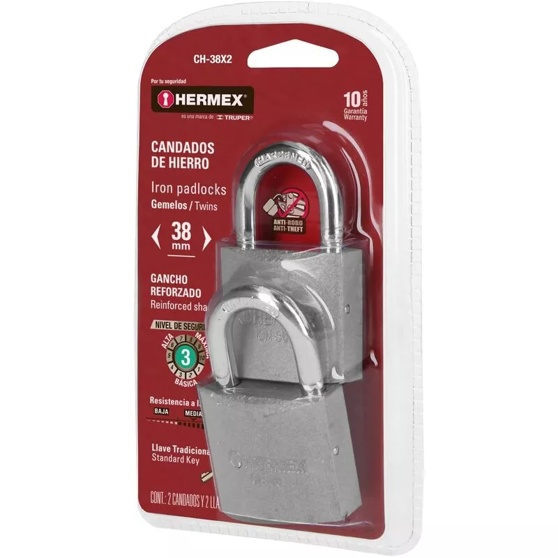 Hermex - Candados de hierro con gancho corto - 38 mm - 2 piezas barato