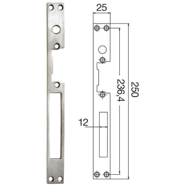 Herrajes Mengual - Placa Cuerpo Cierre Electrico Estanca 25Mm G/Llave 12Mm Inox Izquierda - Inox Mate barato