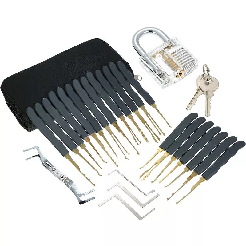 Juego de herramientas de 24 piezas para desbloqueo y desbloqueo con candado de entrenamiento de práctica transparente para principiantes y barato