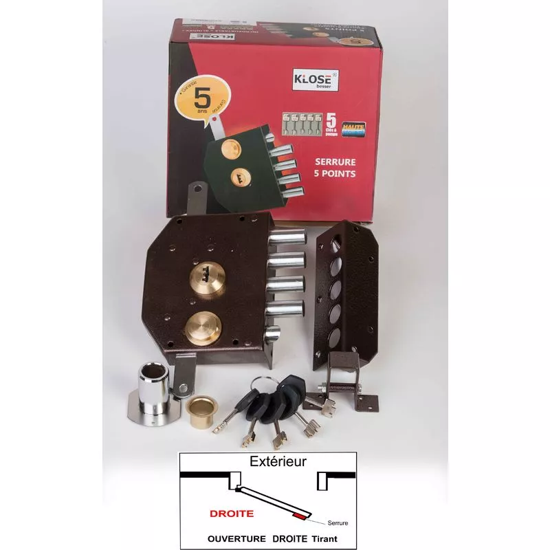 Klose Besser - Cerradura de 5 Puntos de Tiro «Blindex» 5 llaves de tipo Pompa. Marrón Derecha - (igual que iseo ...) barato