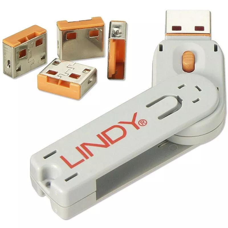 Lindy - 40453 - kit bloqueador de puertos usb - llave y 4 bloqueadores - color naranja barato