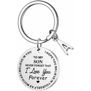 Llavero de joyería de acero inoxidable to my son anima a su hijo a ser fuente de inspiración 26 letras accesorios LL0043-1 t barato