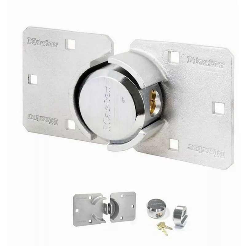 MASTER LOCK Alta Seguridad Candado para Puertas de Camionetas - Candado Redondo + Aldaba - 736EURD - Ideal para furgonetas