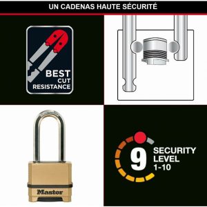 Master Lock - Candado Alta Seguridad - Combinacion - Zinc - Exterior - Arco l - M175EURDLH - Ideal para Portales