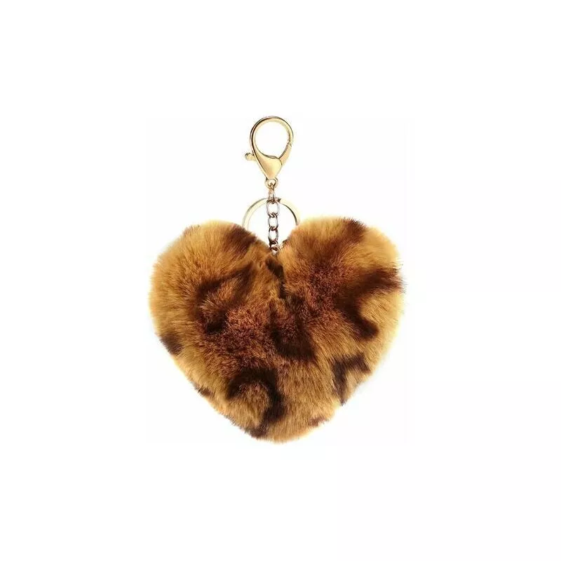 Mmckdb Llavero de peluche suave en forma de corazón (marrón leopardo)