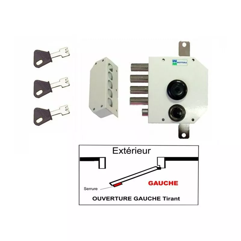 Mottura - Cerradura de 3 puntos 630 A2P1 estrella blanca 3 llaves Izquierda - Sin barra - 3 Clés barato