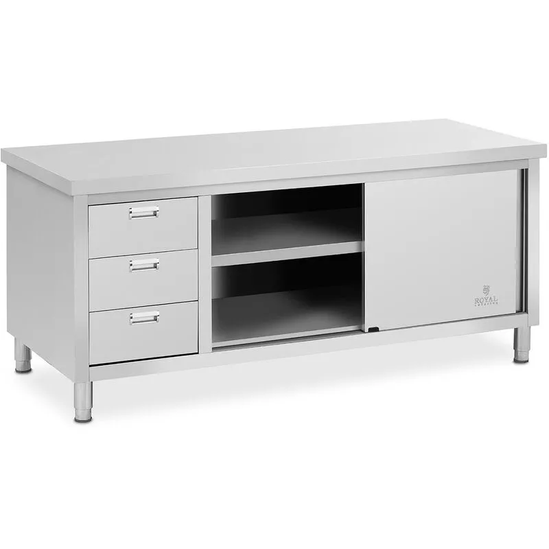 Mueble Neutro Armario Bajo de Cocina 200 x 70 cm Acero Inox. Puertas Correderas - Negro