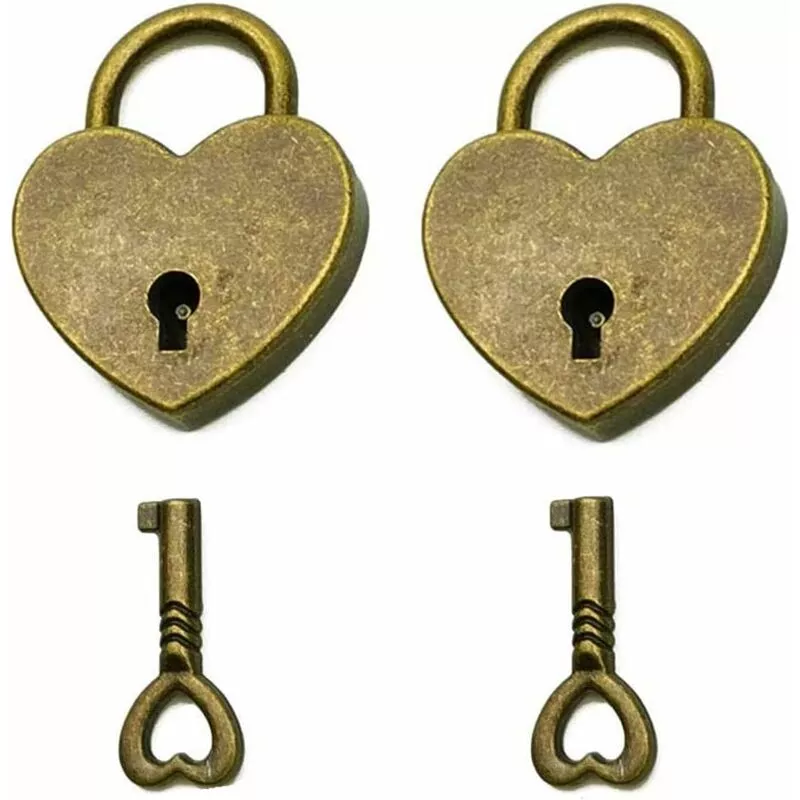 Qersta - Juego de 2 minicandados estilo vintage en forma de corazón con llave Bronce antiguo barato