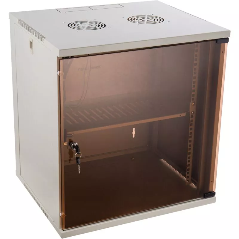 RackMatic - Armario rack 19 mural de 12U blanco SOHOrack 540x450x580 mm con bandeja 255 mm y ventilador barato