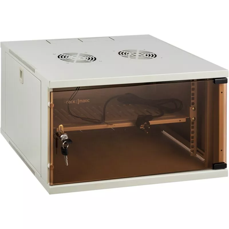 RackMatic - Armario rack 19 mural de 6U blanco SOHOrack 540x450x312 mm con bandeja 255 mm y ventilador barato