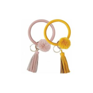 YVVPT llavero pulsera borla llavero pulsera llaveros para mujeres adolescentes 2 uds rosa amarillo LMLY barato